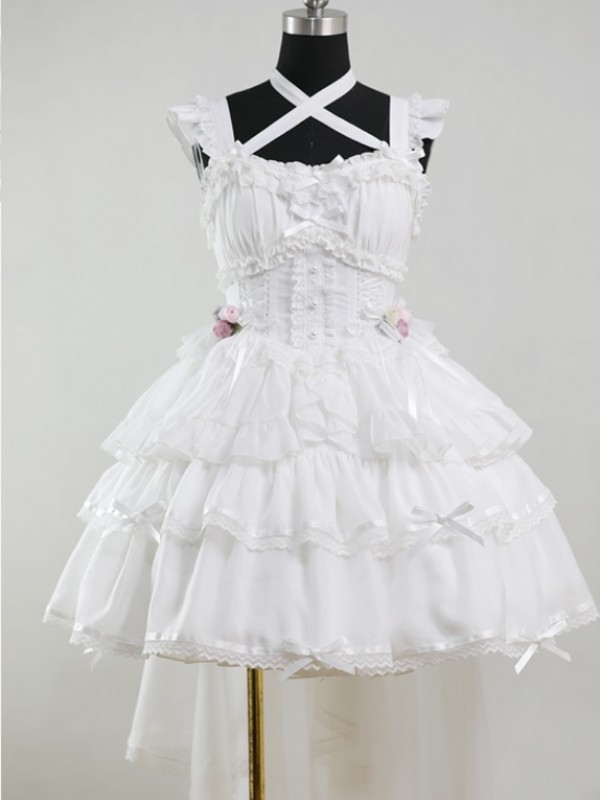 White Ballet Style Lolita Light Wedding Ruffled Lolita Suspender Dress White Ballet Style Lolita Light Wedding Ruffled Lolita Suspender Dress