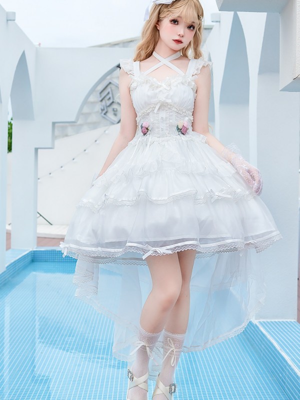 White Ballet Style Lolita Light Wedding Ruffled Lolita Suspender Dress White Ballet Style Lolita Light Wedding Ruffled Lolita Suspender Dress