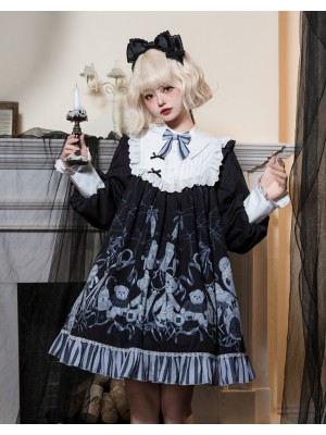 Lolita Dark Long-sleeved OP Lace Dress For Halloween
