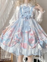 Sweet and Cute Blue Printed Dress JSK Lolita Suspender Skirt Sweet and Cute Blue Printed Dress JSK Lolita Suspender Skirt