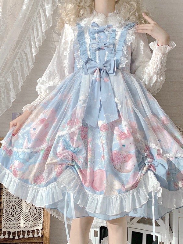 Sweet and Cute Blue Printed Dress JSK Lolita Suspender Skirt Sweet and Cute Blue Printed Dress JSK Lolita Suspender Skirt