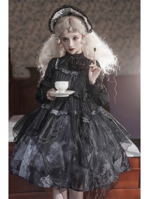 Lolita Gothic Girl Dead Leaf JSK Dark Wind Lolita Mesh Suspender Dress