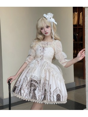 White Ballet Style Gothic Retro Halloween JSK Suspender Skirt