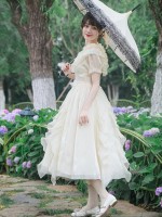 Apricot Sweet V-neck Ruffle Dress Lolita Dress Apricot Sweet V-neck Ruffle Dress Lolita Dress