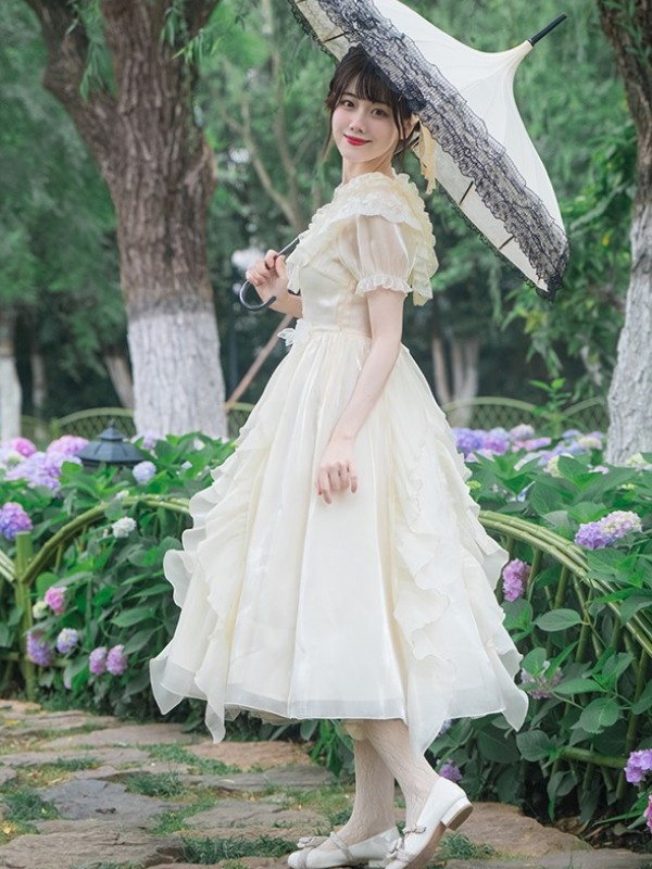 Apricot Sweet V-neck Ruffle Dress Lolita Dress Apricot Sweet V-neck Ruffle Dress Lolita Dress