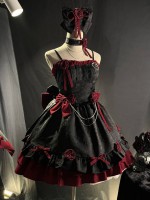 Red and Black Gothic Lolita Dress JSK Sweet and Cool Puffy Princess Dress Red and Black Gothic Lolita Dress JSK Sweet and Cool Puffy Princess Dress
