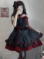 Red and Black Gothic Lolita Dress JSK Sweet and Cool Puffy Princess Dress Red and Black Gothic Lolita Dress JSK Sweet and Cool Puffy Princess Dress