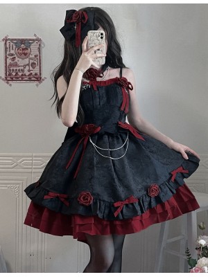 Red and Black Gothic Lolita Dress JSK Sweet and Cool Puffy Princess Dress