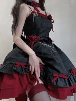 Red and Black Gothic Lolita Dress JSK Sweet and Cool Puffy Princess Dress Red and Black Gothic Lolita Dress JSK Sweet and Cool Puffy Princess Dress