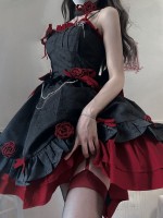 Red and Black Gothic Lolita Dress JSK Sweet and Cool Puffy Princess Dress Red and Black Gothic Lolita Dress JSK Sweet and Cool Puffy Princess Dress