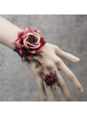 Lolita Lace Rose Flower Butterfly Crystal Bracelet