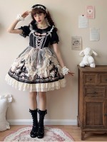 Black Elegant Retro Lolita Dress JSK Pink Lace Lolita Suspender Dress Black Elegant Retro Lolita Dress JSK Pink Lace Lolita Suspender Dress