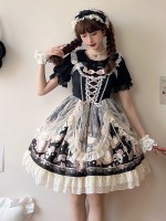 Black Elegant Retro Lolita Dress JSK Pink Lace Lolita Suspender Dress Black Elegant Retro Lolita Dress JSK Pink Lace Lolita Suspender Dress