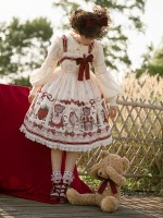 Sweet and cute Girl Bear Print JSK Suspender Skirt Sweet and cute Girl Bear Print JSK Suspender Skirt