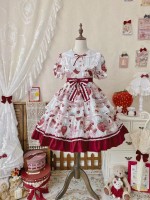 Strawberry Sweet Lolita Dress OP Cute Sweet Cake Skirt Strawberry Sweet Lolita Dress OP Cute Sweet Cake Skirt