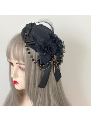 Lolita Small Hat Gothic Dark Wine Red Rose Retro Hair Accessories