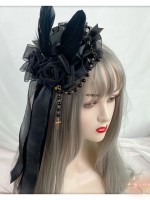 Gothic Lolita Party Hat with Red Rose Clip Gothic Lolita Party Hat with Red Rose Clip