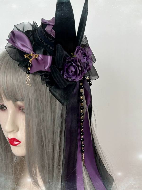 Gothic Lolita Party Hat with Red Rose Clip Gothic Lolita Party Hat with Red Rose Clip