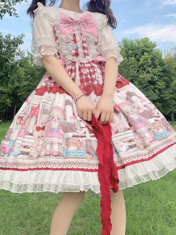 Red Sweet Lolita Dress Dessert Doll JSK Suspender Dress Red Sweet Lolita Dress Dessert Doll JSK Suspender Dress