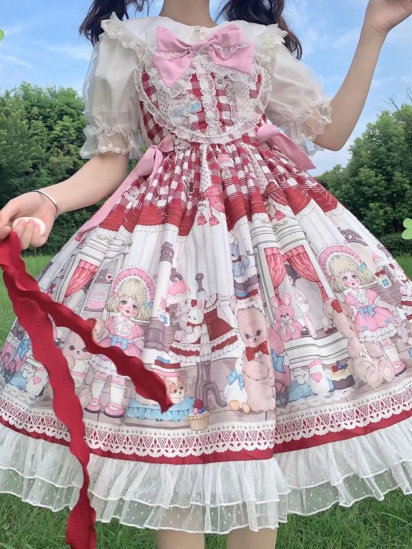 Red Sweet Lolita Dress Dessert Doll JSK Suspender Dress Red Sweet Lolita Dress Dessert Doll JSK Suspender Dress