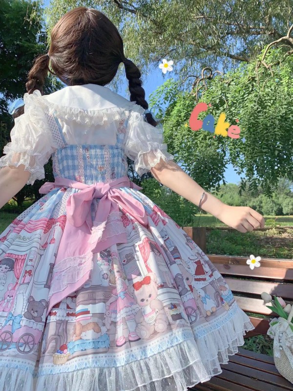 Blue Sweet Lolita Dress Dessert Doll JSK Suspender Dress Blue Sweet Lolita Dress Dessert Doll JSK Suspender Dress
