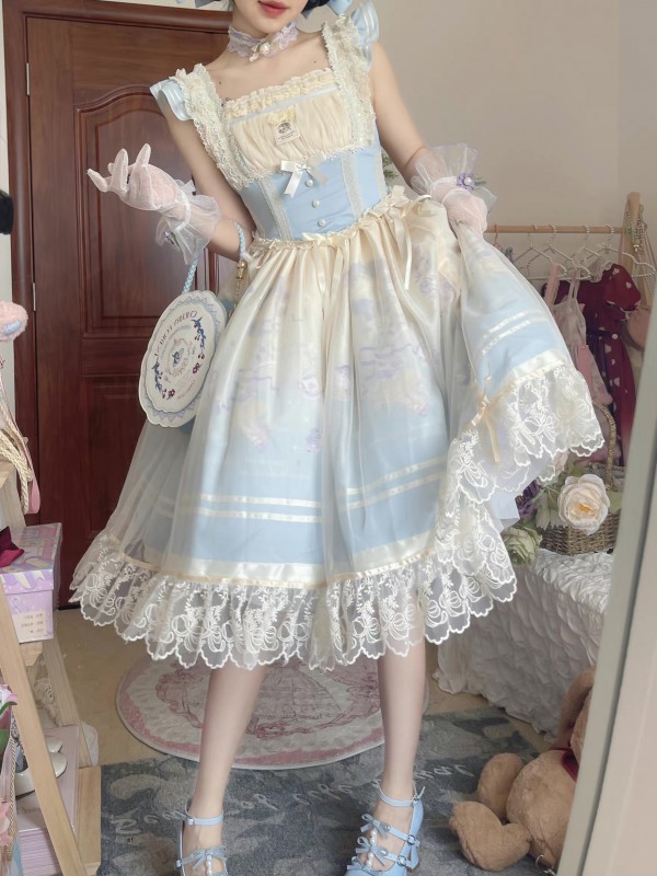 Blue Sweet Lolita JSK Gradient Ballet Style Suspender Skirt Blue Sweet Lolita JSK Gradient Ballet Style Suspender Skirt