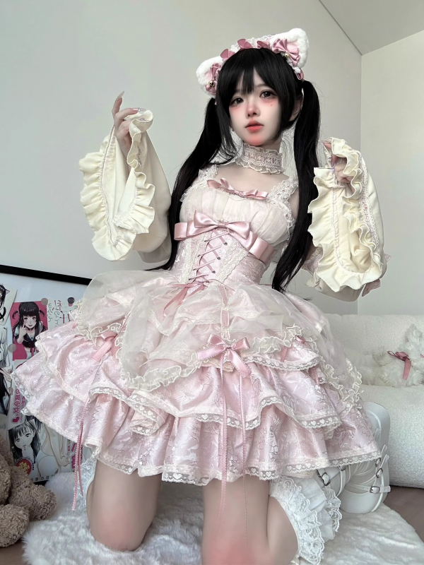 Pink Sweet Lolita JSK Tutu Skirt Suspenders Skirt Pink Sweet Lolita JSK Tutu Skirt Suspenders Skirt