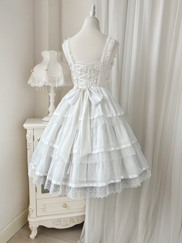 Fairy-like Elegant and Cute Girly Light Bride Lolita Suspenders Dress Fairy-like Elegant and Cute Girly Light Bride Lolita Suspenders Dress