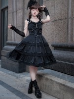 Black Fairy-like Elegant and Cute Girly Light Bride Lolita Suspenders Dress Black Fairy-like Elegant and Cute Girly Light Bride Lolita Suspenders Dress