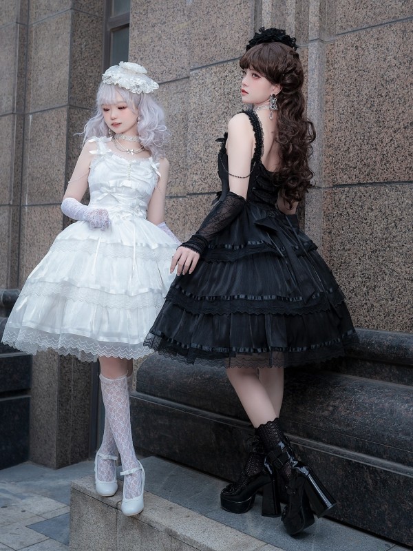 Fairy-like Elegant and Cute Girly Light Bride Lolita Suspenders Dress Fairy-like Elegant and Cute Girly Light Bride Lolita Suspenders Dress