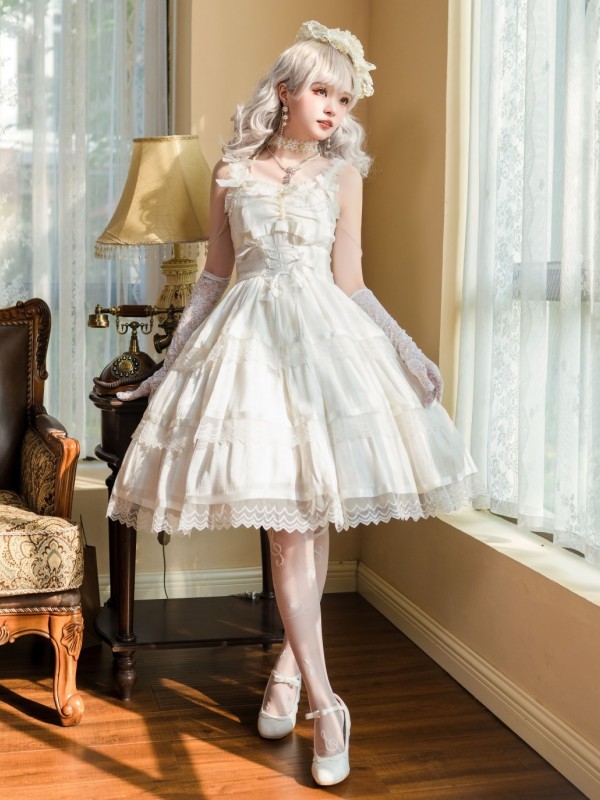 Fairy-like Elegant and Cute Girly Light Bride Lolita Suspenders Dress Fairy-like Elegant and Cute Girly Light Bride Lolita Suspenders Dress