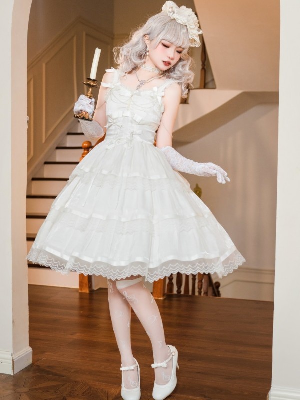 Fairy-like Elegant and Cute Girly Light Bride Lolita Suspenders Dress Fairy-like Elegant and Cute Girly Light Bride Lolita Suspenders Dress