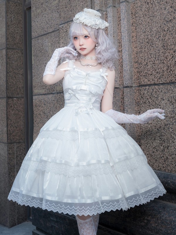 Fairy-like Elegant and Cute Girly Light Bride Lolita Suspenders Dress Fairy-like Elegant and Cute Girly Light Bride Lolita Suspenders Dress
