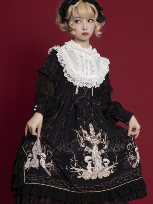 Sweet Lolita OP Long-sleeved Printed Elegant Dress Sweet Lolita OP Long-sleeved Printed Elegant Dress