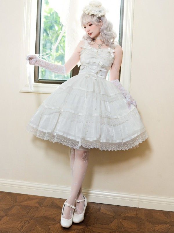 Fairy-like Elegant and Cute Girly Light Bride Lolita Suspenders Dress Fairy-like Elegant and Cute Girly Light Bride Lolita Suspenders Dress