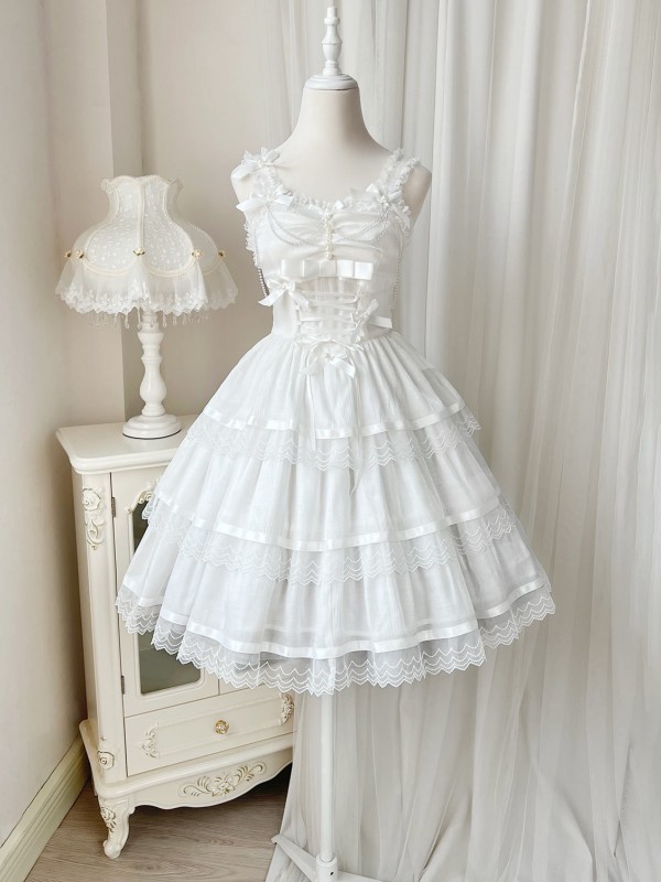 Fairy-like Elegant and Cute Girly Light Bride Lolita Suspenders Dress Fairy-like Elegant and Cute Girly Light Bride Lolita Suspenders Dress