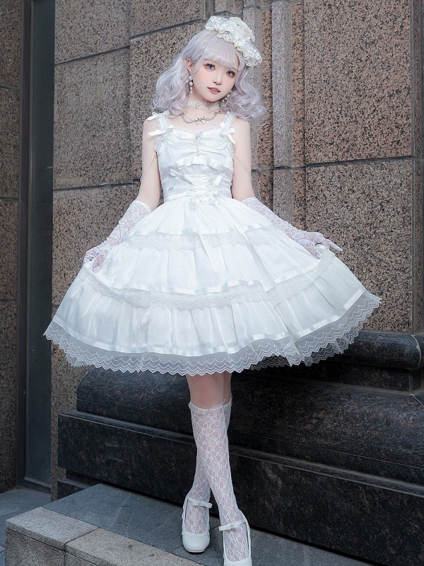 Fairy-like Elegant and Cute Girly Light Bride Lolita Suspenders Dress Fairy-like Elegant and Cute Girly Light Bride Lolita Suspenders Dress