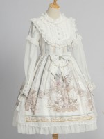 White Sweet Retro Lolita OP Long-sleeved Print Elegant Dress White Sweet Retro Lolita OP Long-sleeved Print Elegant Dress