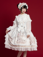 White Sweet Retro Lolita OP Long-sleeved Print Elegant Dress White Sweet Retro Lolita OP Long-sleeved Print Elegant Dress
