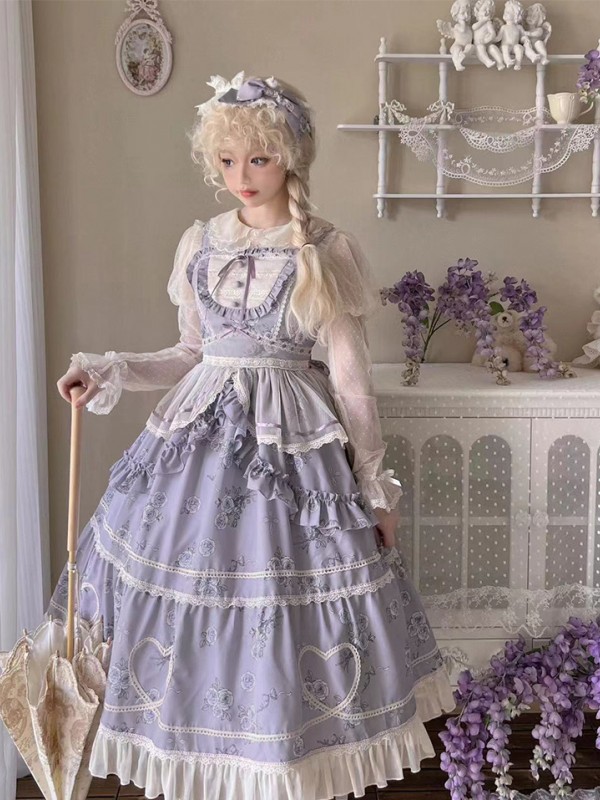Purple Sweet and Elegant Printed Lolita JSK Suspender Dress Purple Sweet and Elegant Printed Lolita JSK Suspender Dress
