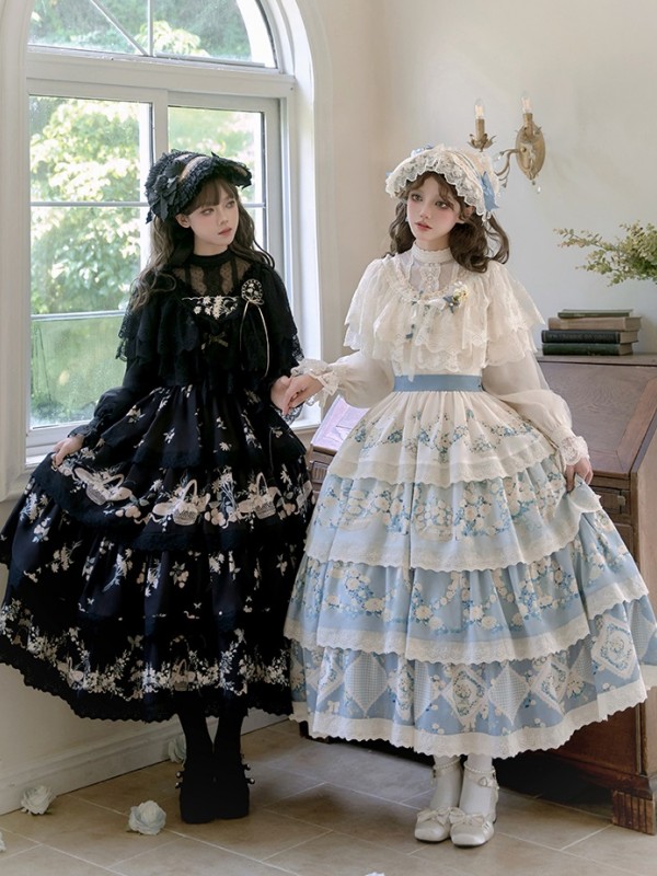 Sweet Pastoral Print Embroidery Four-section j Lolita JSK Suspender Dress Sweet Pastoral Print Embroidery Four-section j Lolita JSK Suspender Dress
