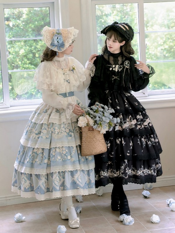 Sweet Pastoral Print Embroidery Four-section j Lolita JSK Suspender Dress Sweet Pastoral Print Embroidery Four-section j Lolita JSK Suspender Dress