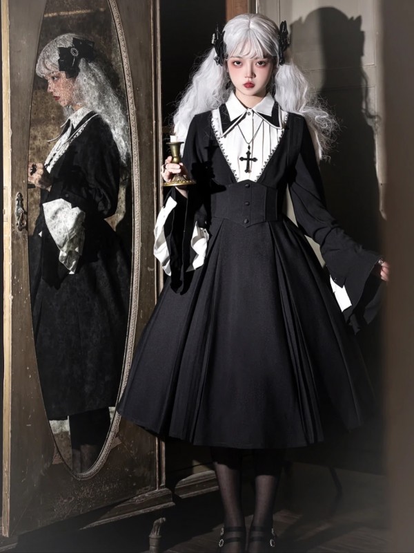 Halloween Dark Cross Nun Style Lolita Long Sleeve OP Dress Halloween Dark Cross Nun Style Lolita Long Sleeve OP Dress