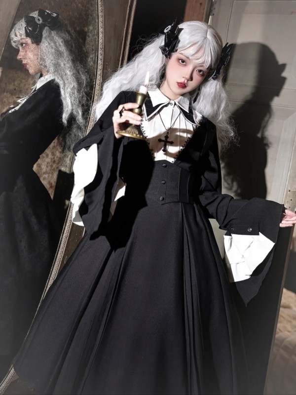 Halloween Dark Cross Nun Style Lolita Long Sleeve OP Dress Halloween Dark Cross Nun Style Lolita Long Sleeve OP Dress