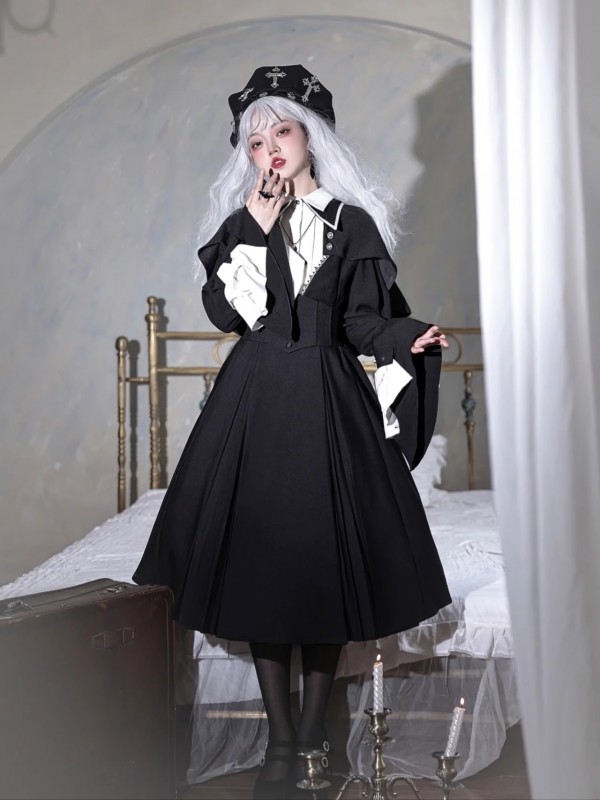 Halloween Dark Cross Nun Style Lolita Long Sleeve OP Dress Halloween Dark Cross Nun Style Lolita Long Sleeve OP Dress