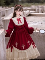 Wine Red Gothic Starry Night Cross Embroidery Dress Dark Lolita Dress Wine Red Gothic Starry Night Cross Embroidery Dress Dark Lolita Dress