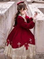 Wine Red Gothic Starry Night Cross Embroidery Dress Dark Lolita Dress Wine Red Gothic Starry Night Cross Embroidery Dress Dark Lolita Dress