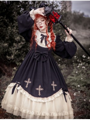 Gothic Starry Night Cross Embroidery Dress Dark Lolita Dress