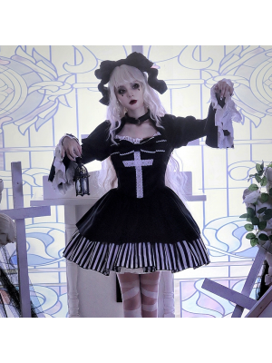 Halloween Gothic Dark Thick Velvet Fake Two-piece OP Lolita Dress