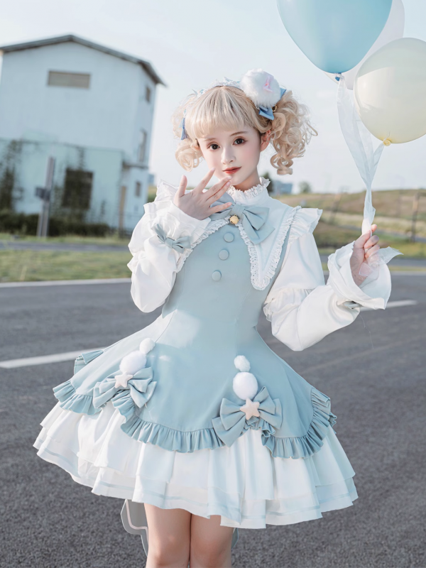 Blue Cute Sweet Magic Girl Long Sleeve Lolita Dress Princess OP Dress Blue Cute Sweet Magic Girl Long Sleeve Lolita Dress Princess OP Dress